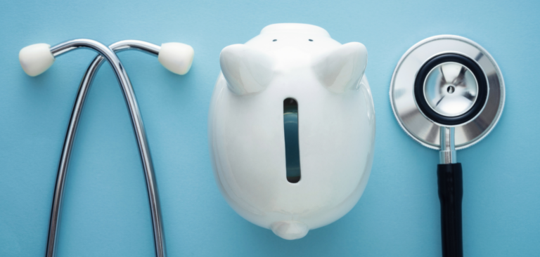 a picture of a stethoscope and piggy bank